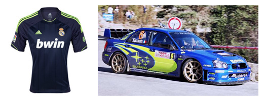 real madrid 2012-13 away shirt and 2005 subaru impreza wrx rally car